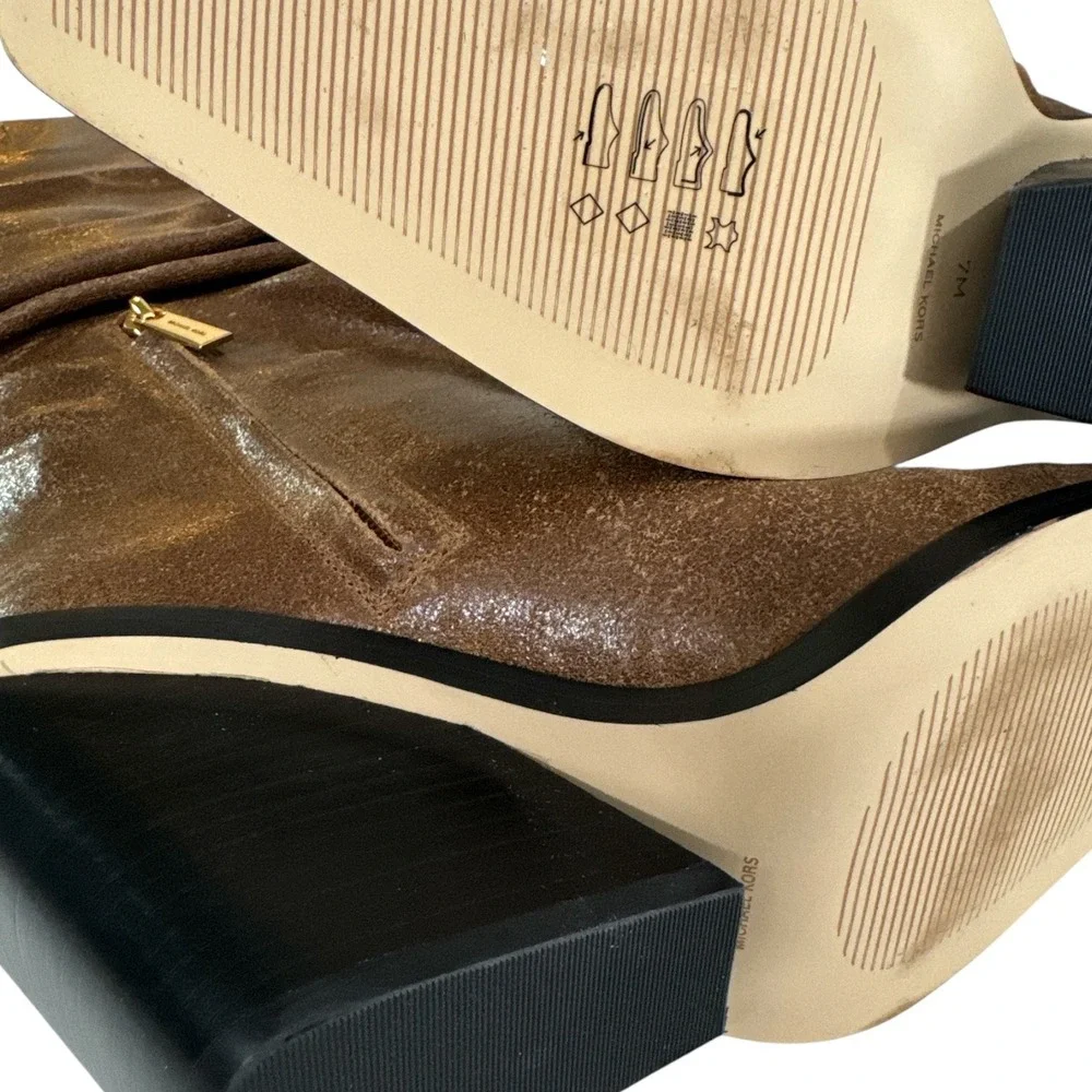 Michael Kors Brown Leather Slouchy Tall Boots Snip Toe Wedge Heel Womens 7M‎ NIB